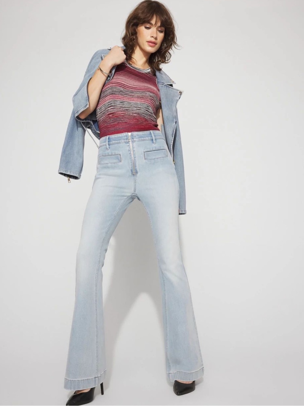 High-Rise Light Wash Flare Jeans - Light Blue